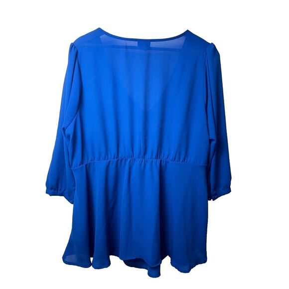 Torrid Blue Tie Front Top Women’s Size 1 Blouse 3/4 Sleeve V-Neck - Picture 4 of 4